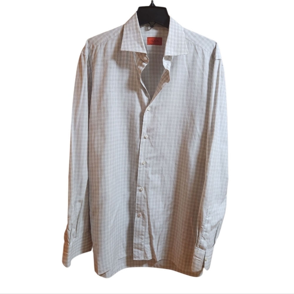 Isaia White and Gray Cotton Checkered Shirt